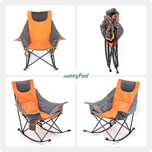 Miniatura 7 de SUNNYFEEL Silla mecedora con calefacción para campamento, sillas de patio totalmente acolchadas, sillas mecedoras de campamento de calefacción para