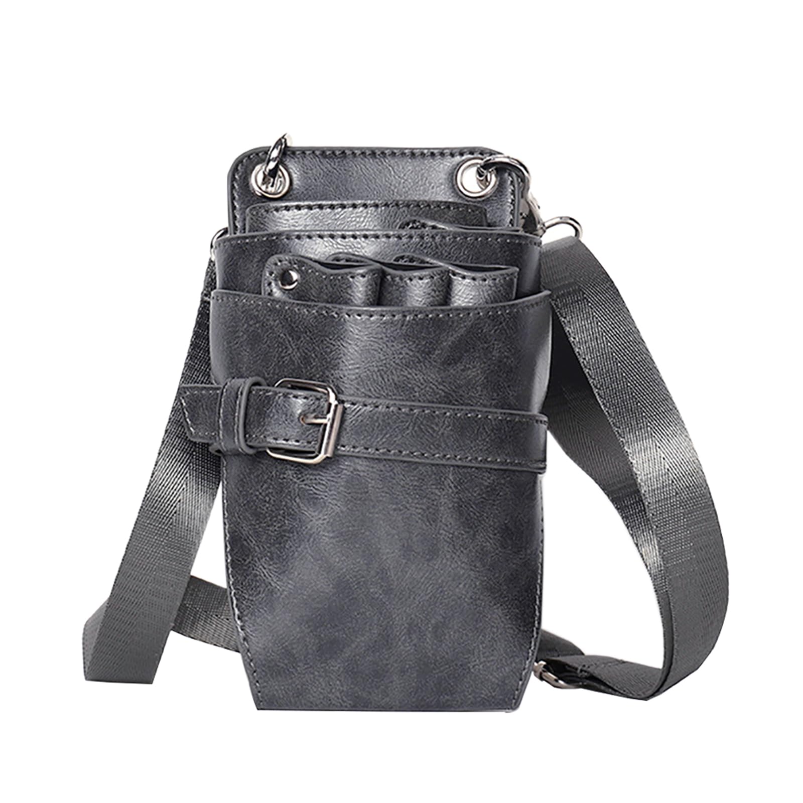 Aolaso Grey Scissor Bag Belt, Leather Hairdressing Pouch Holster Salon Barber Hairstylist Hairdresser Tools Bag For Combs, Clips