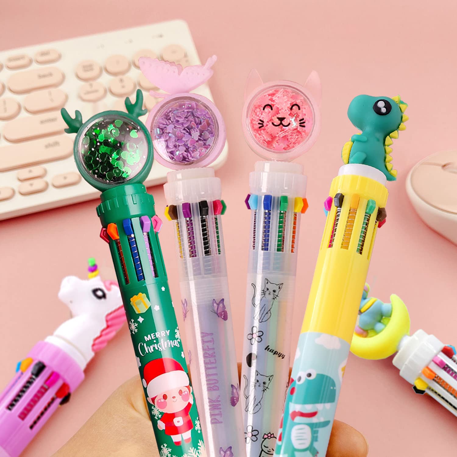 2 Stück 10-in-1 Kugelschreiber – Mehrfarbig, Retractable, 0,5 Mm Mine, Für Schule, Büro & Als Geschenk
