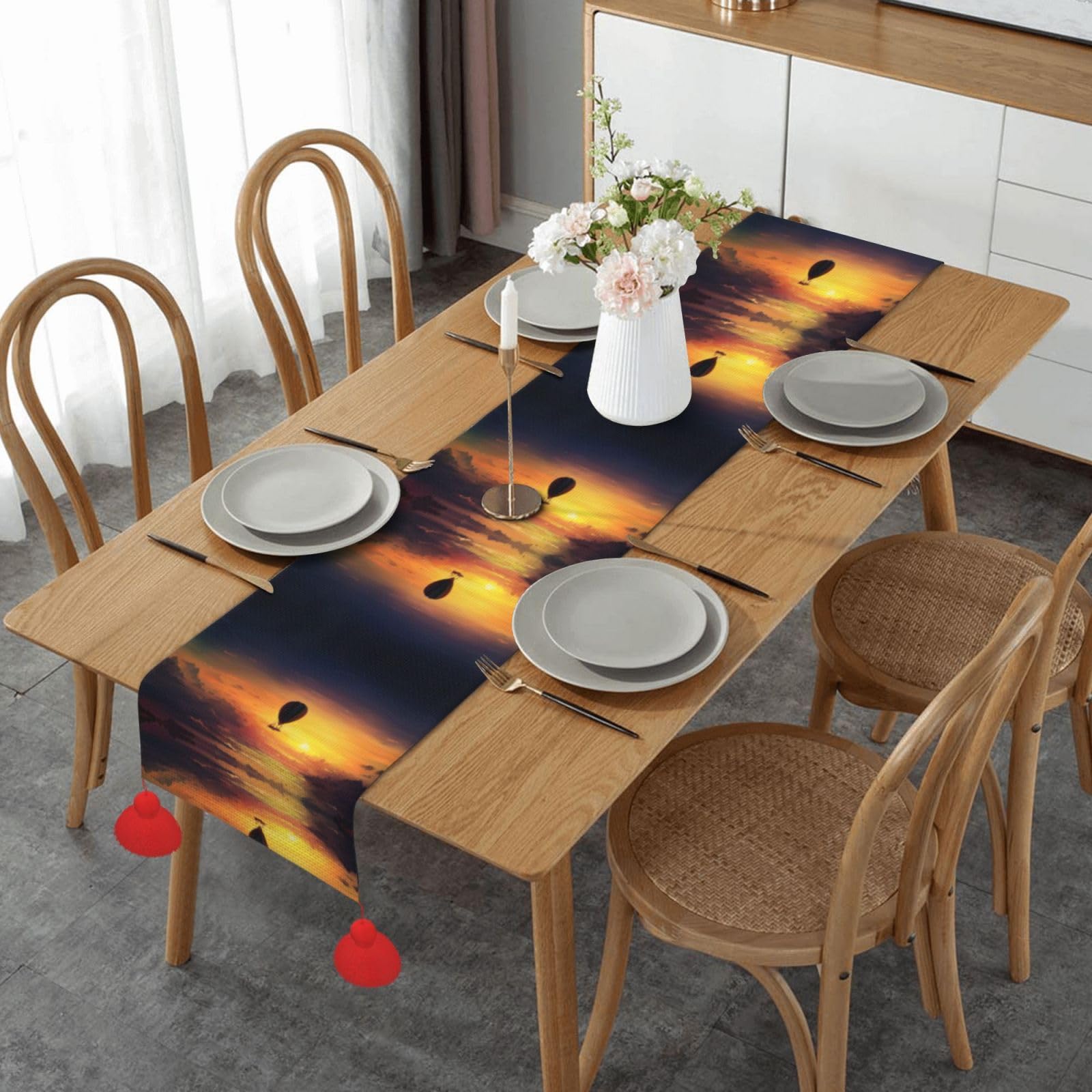Chemin de table de Noël montgolfière 152 cm pour repas de fête chic