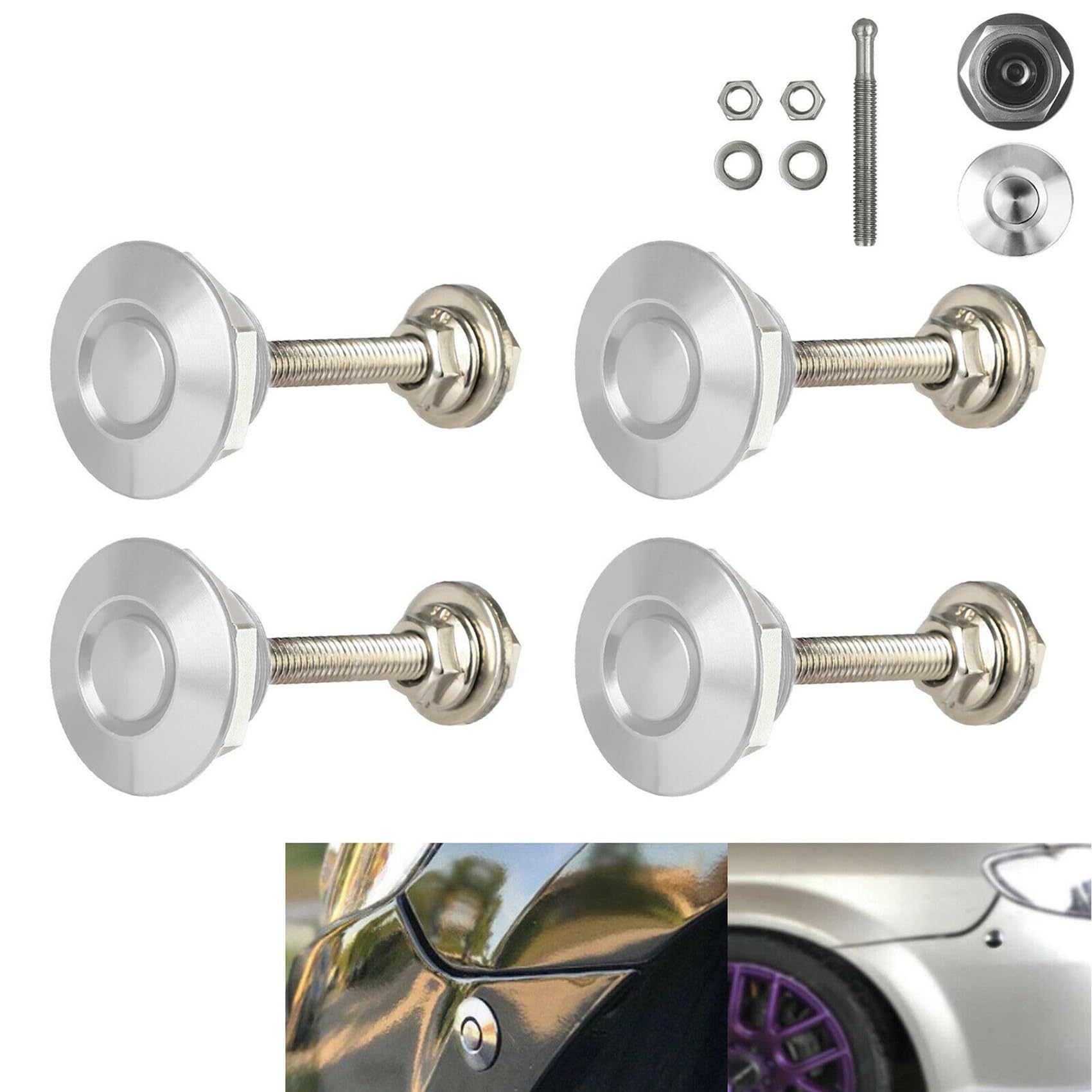 16X Schnell Verschluss Druck Knopf Verriegelungs Knopf Auto Stift Motor Hauben Schloss Stoßstangen Clip Verriegelungen Silber