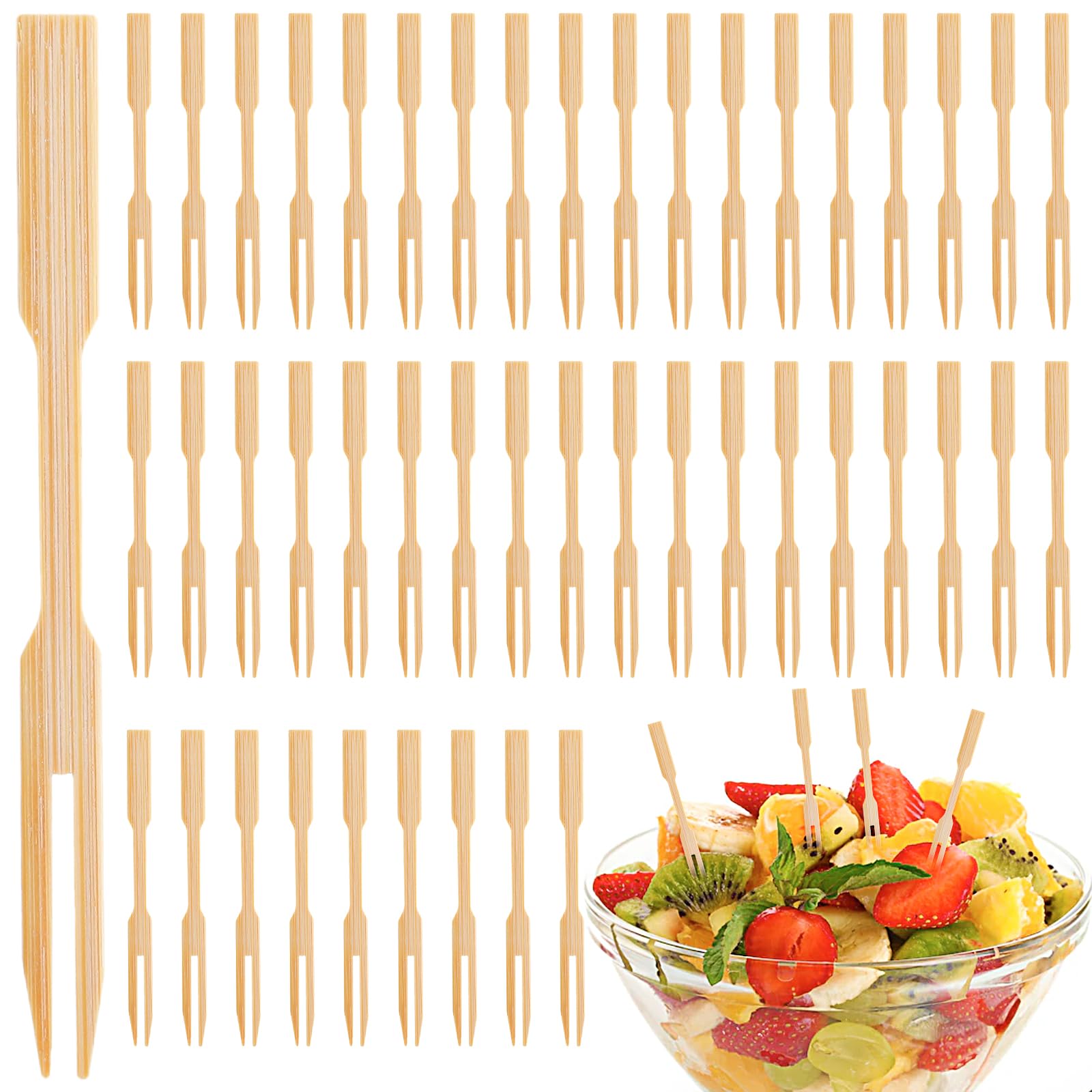 COMNICO Small Wooden Appetizer Forks 3.5 Inches Tiny Bamboo Cocktail Fruit Forks Picks Mini Food Dessert Catering Toothpick Cake Decorating for Banquet Party Summer, 2 Packs 160pcs
