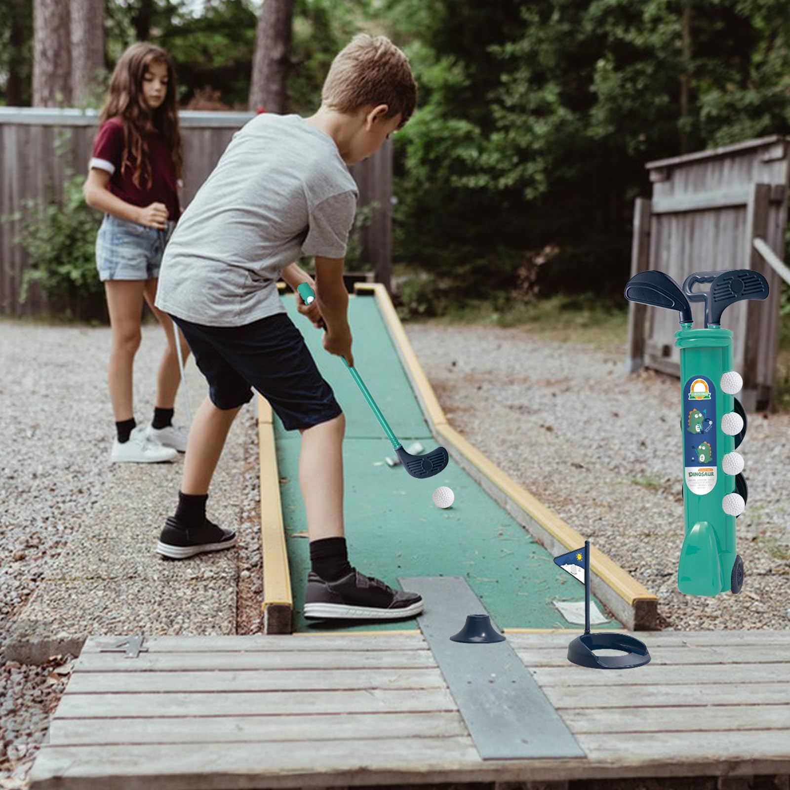 Juego de Golf para niños, Juego de 14 Piezas con Ruedas, Incluye Palo, Pelota, Marcador y Bandera, recreación al Aire Libre y Adecuado para niños de 3 años en adelante