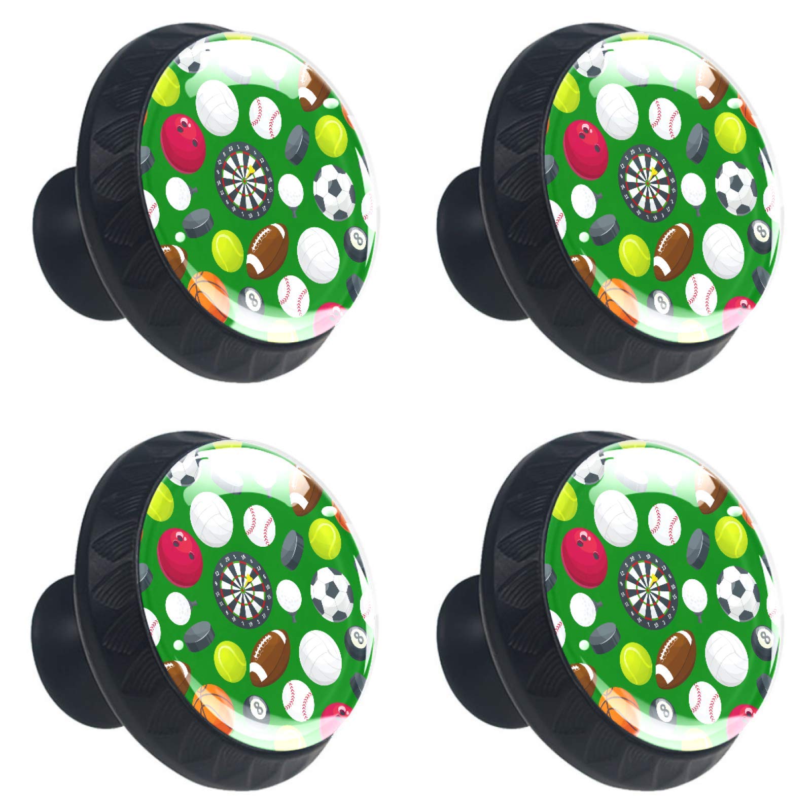 Boutons d'armoire ronds sport vert en verre lot de 4 pour tiroir de commode