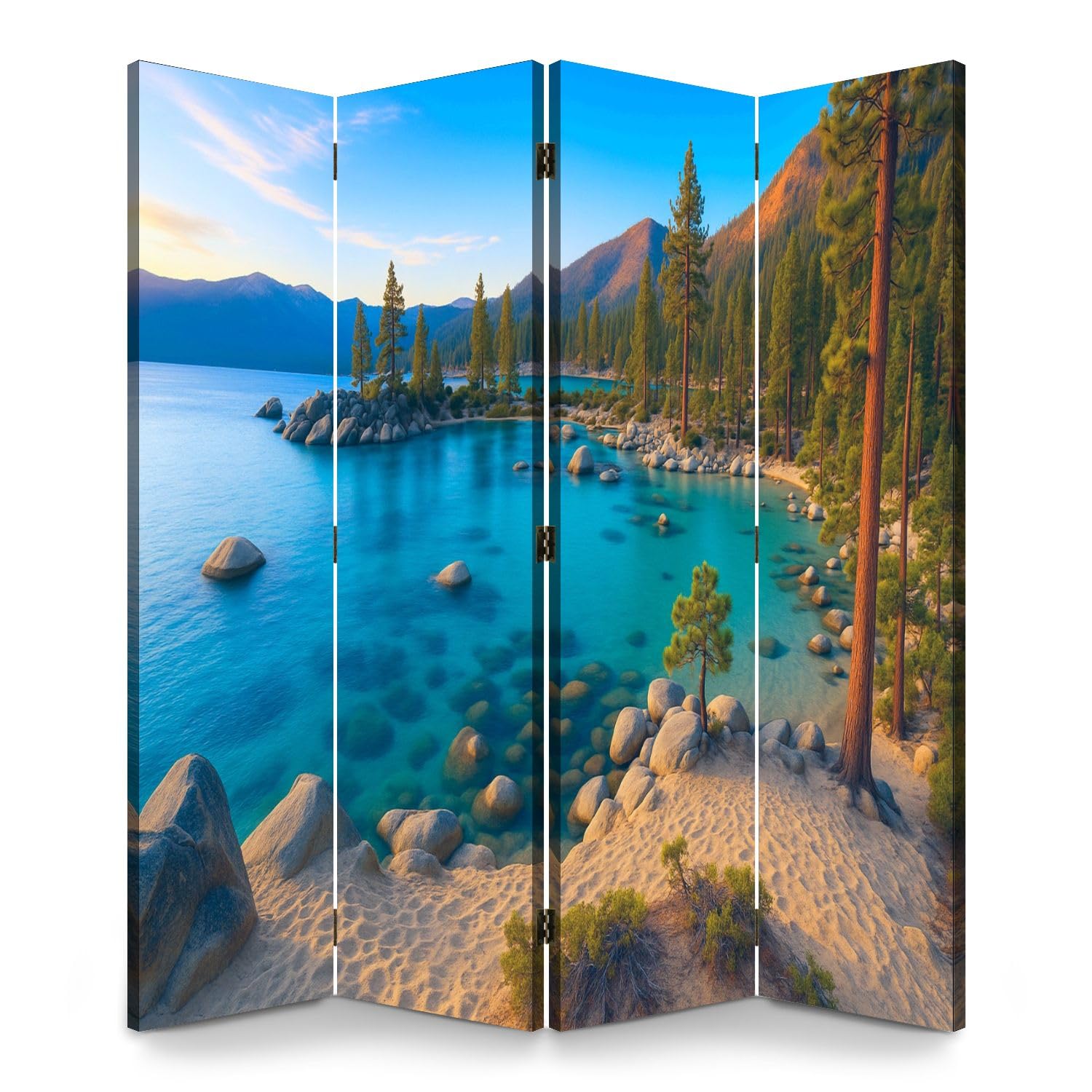 4 Panels Folding Screen Room Divider Lake Tahoe Boho Divider for Room Separation Portable Privacy Partition Screen Indoor