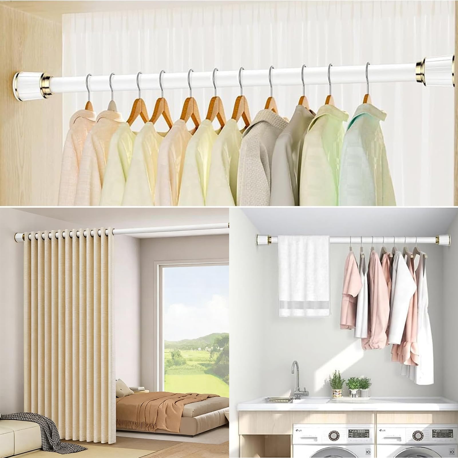 Gardinenstange ohne Bohren Teleskopstange Vorhang Ausziehbar 70-120 cm Duschvorhangstange für Schlafzimmer Badezimmer Fenster Schrank Balkon, Edelstahl