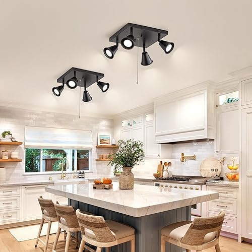 Miniatura 30 de SEEBLEN Iluminación direccional industrial de 3 luces con cadena de tracción de encendido/apagado, foco de techo redondo ajustable, luz de cocina