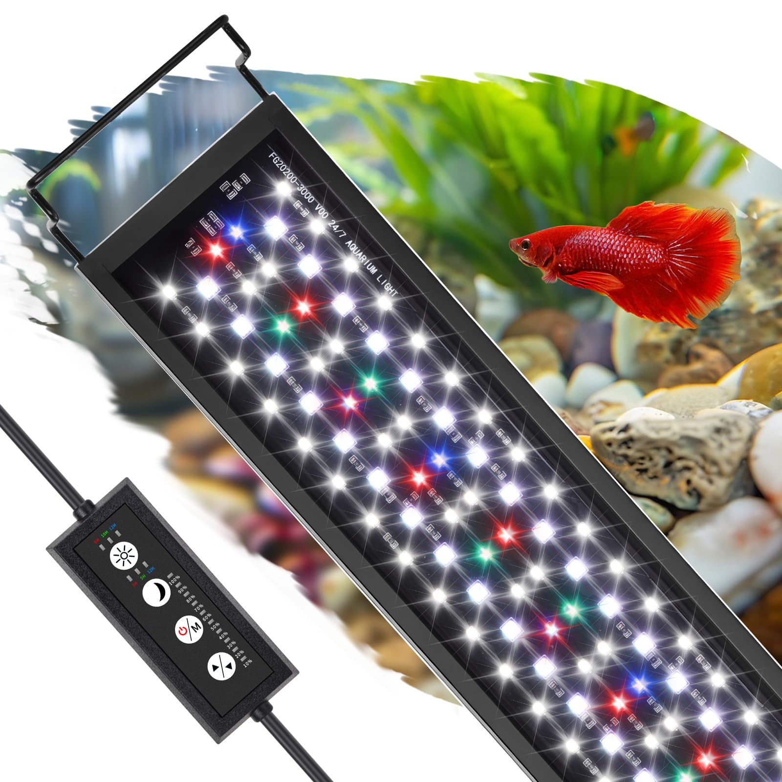 hygger Aquarium Light, Full Spectrum Fish Tank Light, LED Plant Light with Controller, 3 Modes with Timer, 9 Colors, Adjustable 10 Brightness, 16W-48W for 30-120CM Freshwater (48W (120-137cm