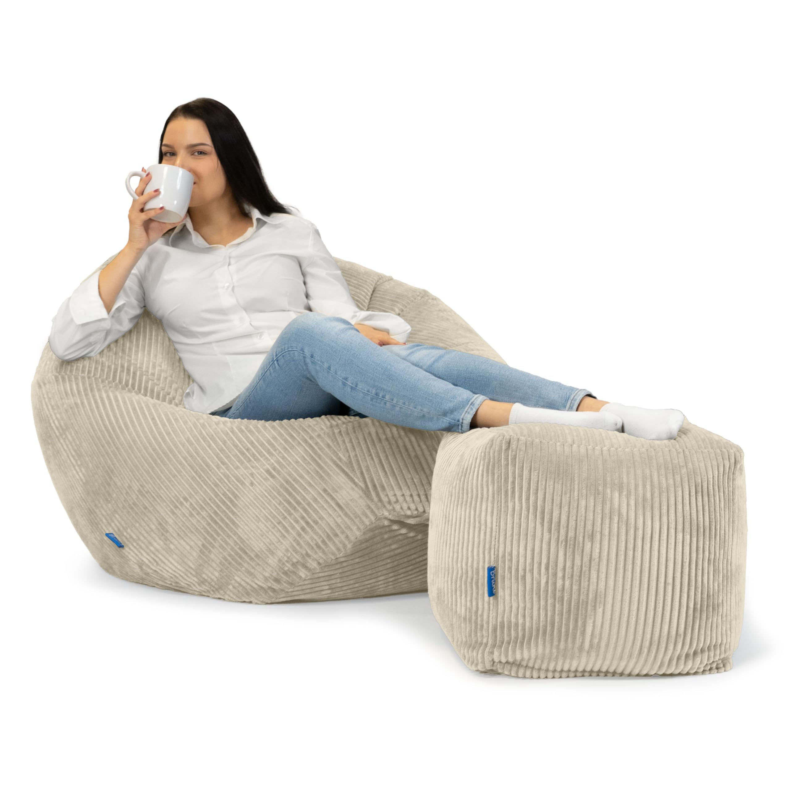 Bruni Sitzwürfel Cubo Cord in Beige – 40x40x40 cm Cord-Sitzwürfel aus Deutschland, Indoor-Sitzcube, Fußhocker und Bodenkissen