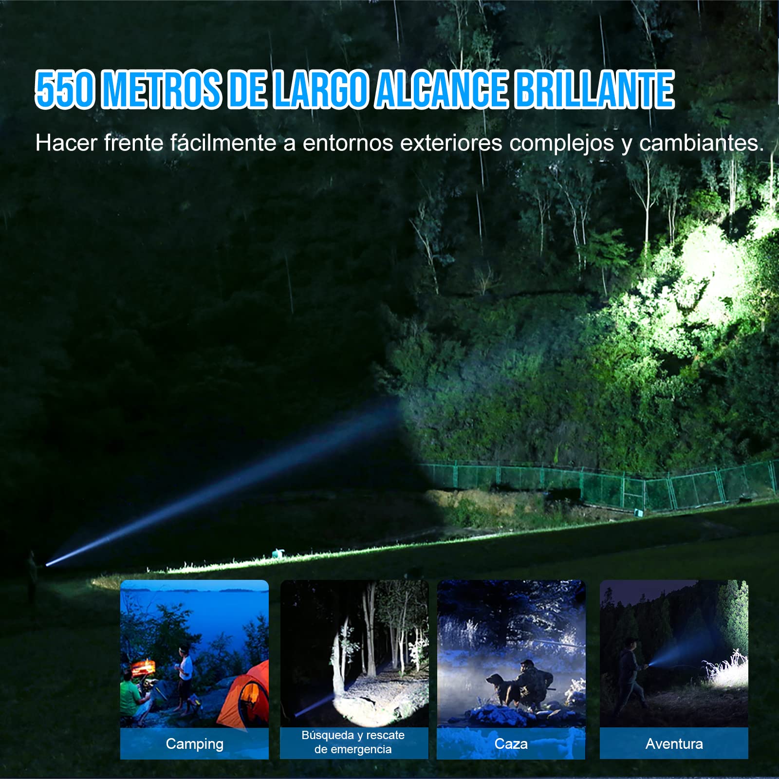 TrustFire Linternas Led Alta Potencia 1800 Lúmenes, T40R Linterna LED Recargable USB Táctica Militar, IP68, 550 Metros Linterna Caza Largo Alcance, Para Caza Búsqueda Rescate Emergencia Camping