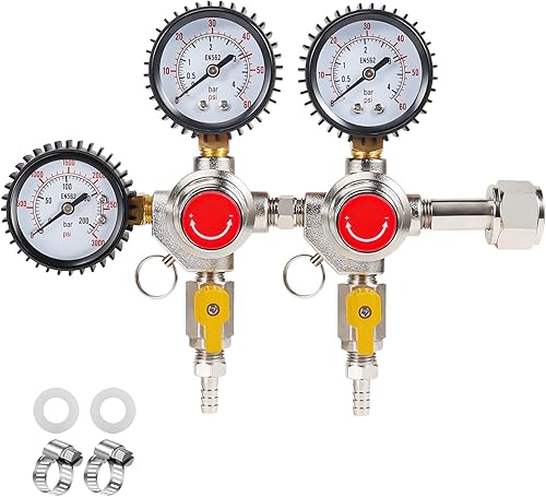 Regulador de CO2, regulador de barril de cerveza, entrada CGA320 Piezas de Kegerator de doble calibre con control de precisión y válvula de