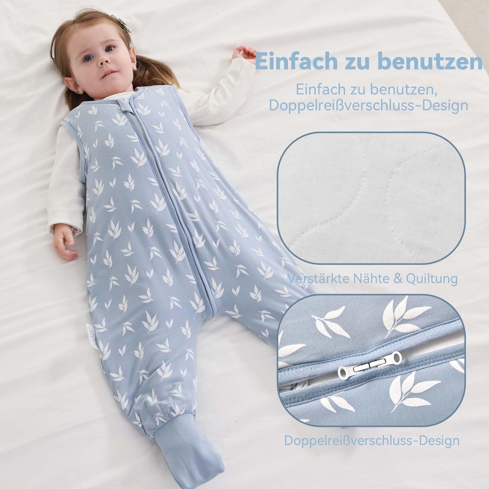 Gigoteuse pour bébé avec Jambes, Indice de Chaleur 1.0 Tog, Lot de 2, en Rayonne Ultra-Douce fabriquée à partir de Bambou, Sac de Couchage en Fibre de Bambou pour garçons et Filles(Bleu,M)