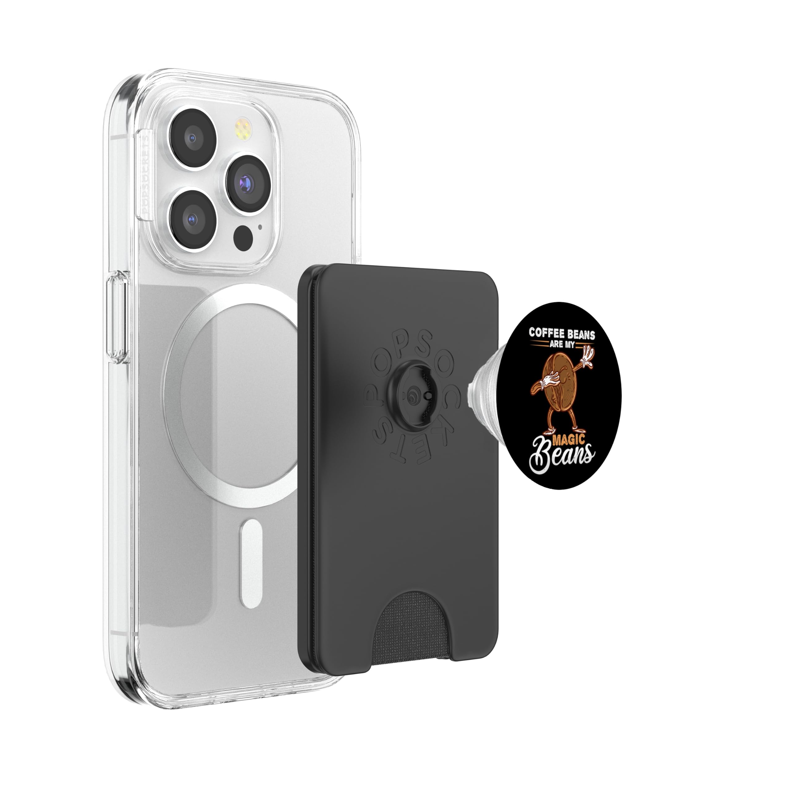 Coffee Lover Funny Dabbing Coffee Magic Bean Coffeeholic PopSockets PopWallet for MagSafe, Black - Image 3