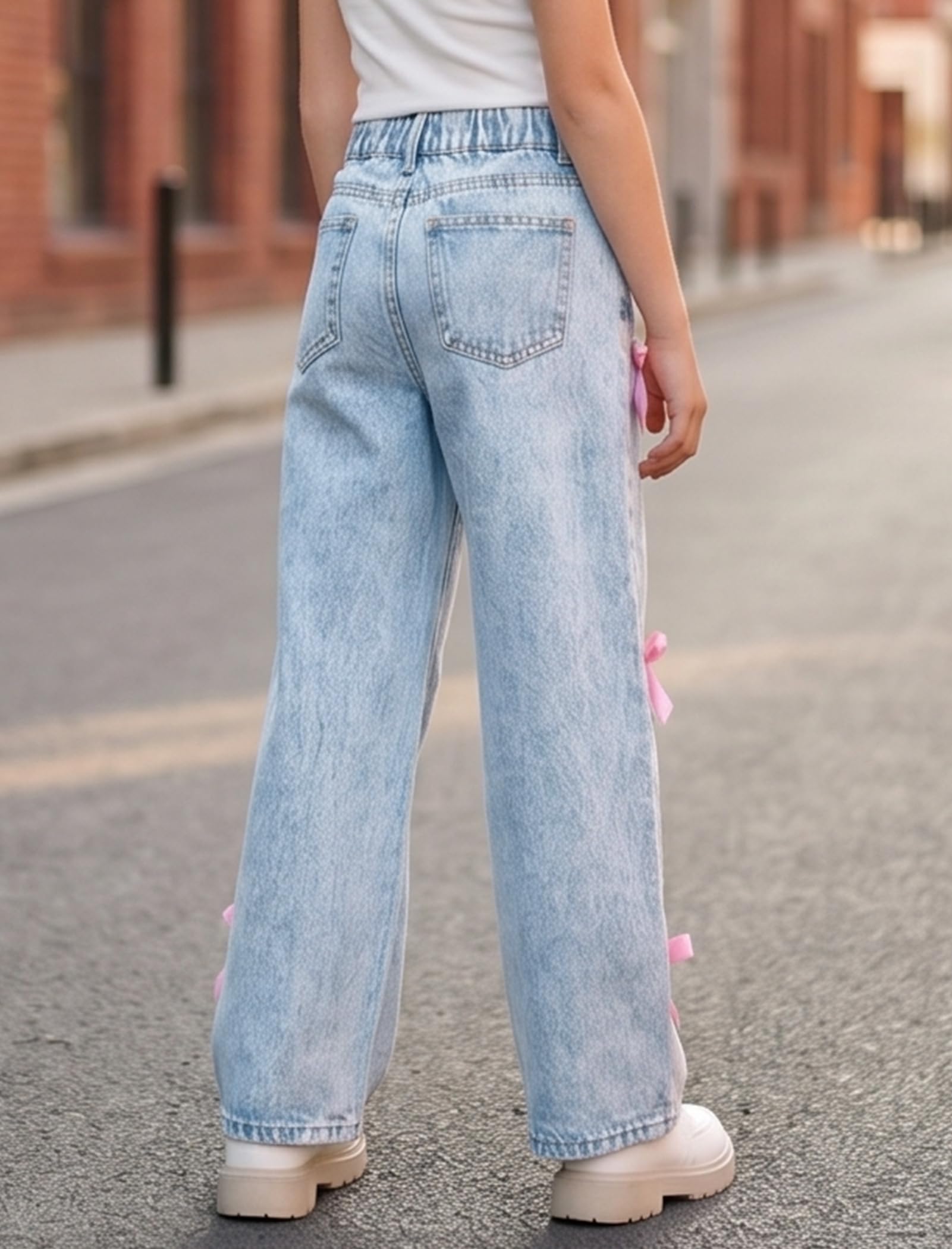 IBTOM CASTLE Baggy-Jeans für Mädchen, weites Bein, hohe Taille, süße Schleife, Denim, Y2K-Hose, trendig, lässig, Schule, Streetwear, 8–14 Jahre