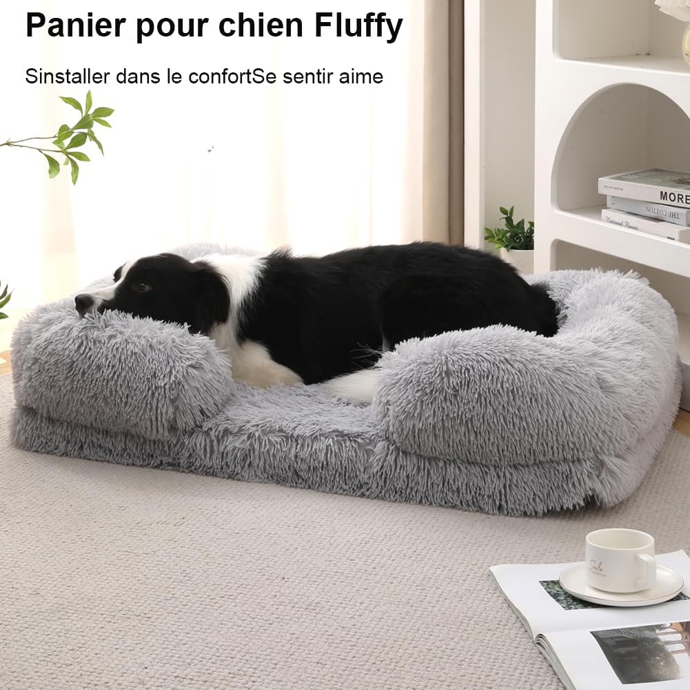 Panier pour Chien,Lit pour Chien orthopédique,Canapé Chiot Confortable,Coussin imperméable pour Chiens,Base antidérapante,Doux et Chaud,Housse Amovible et Lavable (Gris Foncé, 80 * 55 * 15cm)