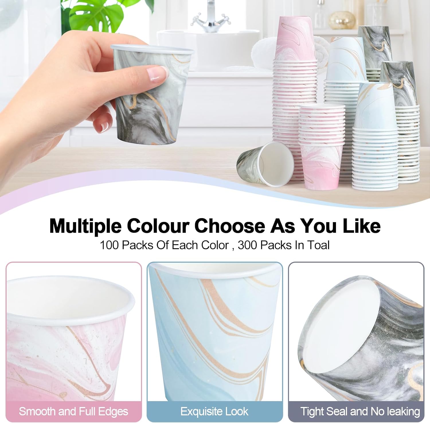 300 Pack 5 oz Paper Cups, Disposable Bathroom Cups, Colorful Mouthwash Cups, Small Disposable Paper Cups, Mini Cup for Party, Picnic, BBQ, Travel and Event - Image 3