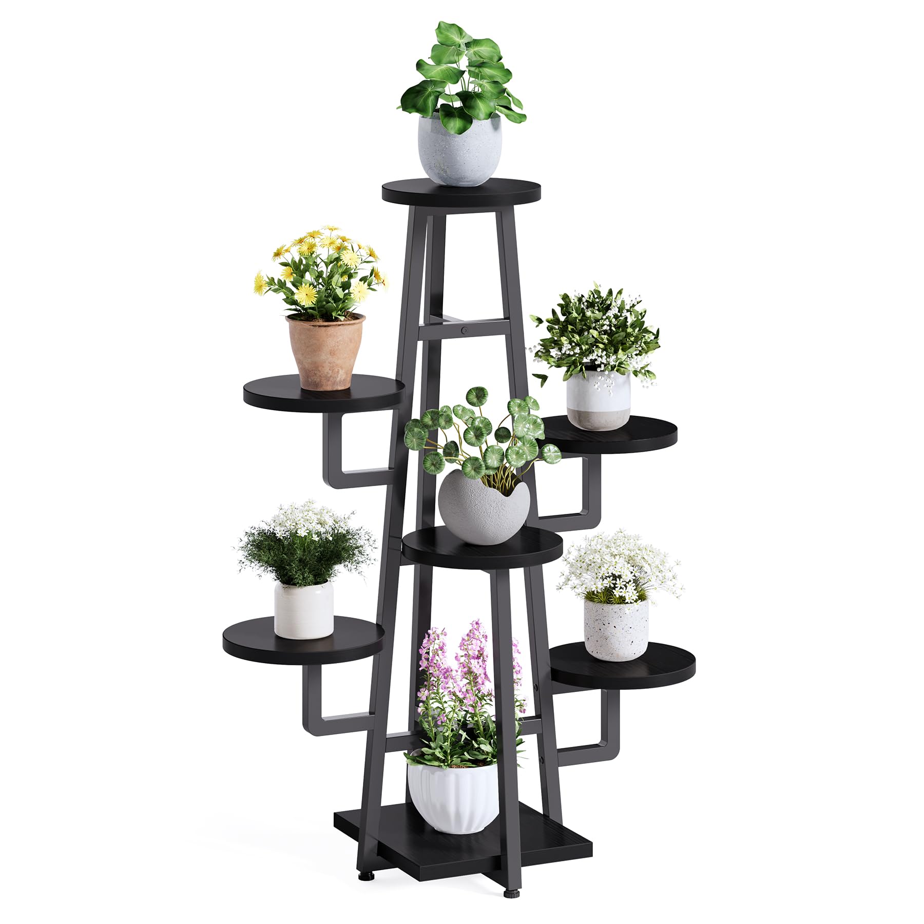 LITTLE TREE 7 Tier Plant Stand Indoor Tall Plant Shelf Corner Plant Pots Holder Rack Flower Stand for Living Room Balcony Garden,Black