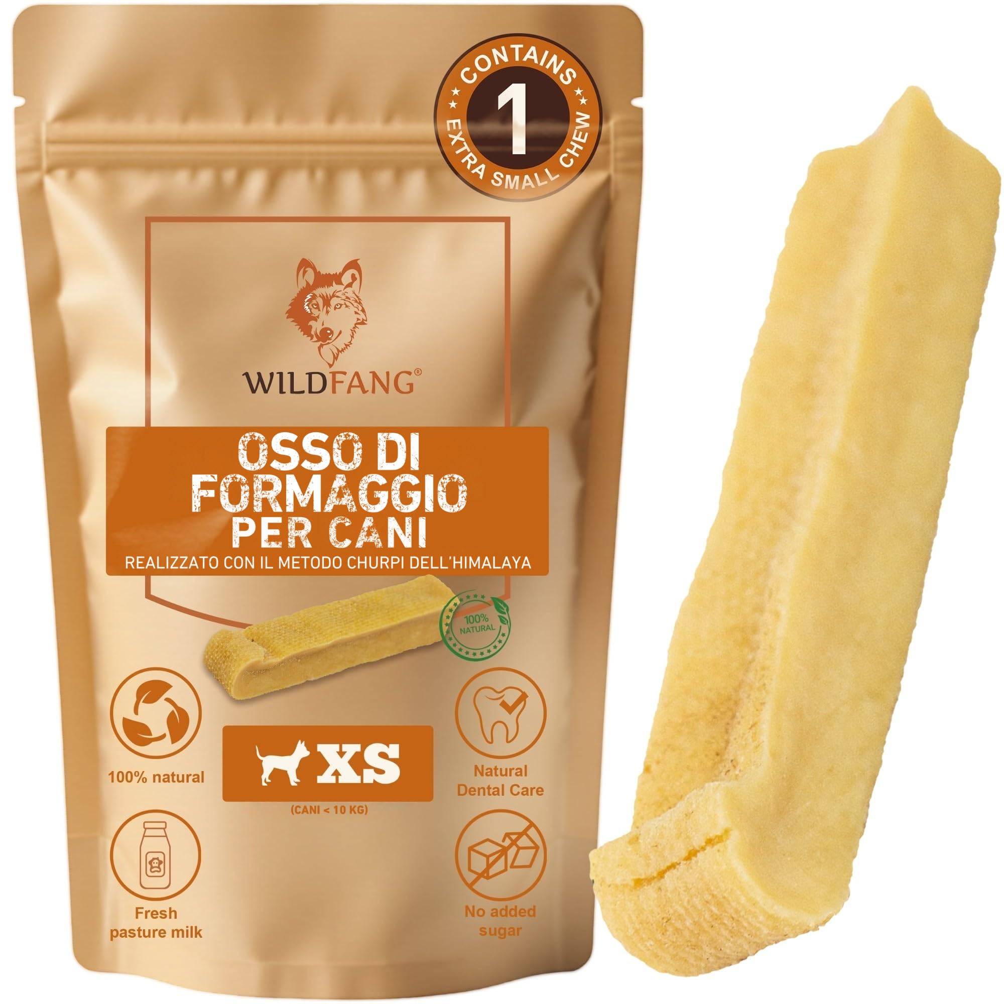 Wildfang Snack per Cani in Formaggio Duro XS 28 g per Cani fino a 10 kg Bastoncino da Masticare Himalayan Durezza tipo Yak Masticativi Naturali per Cani stile Churpi Confezione da 1