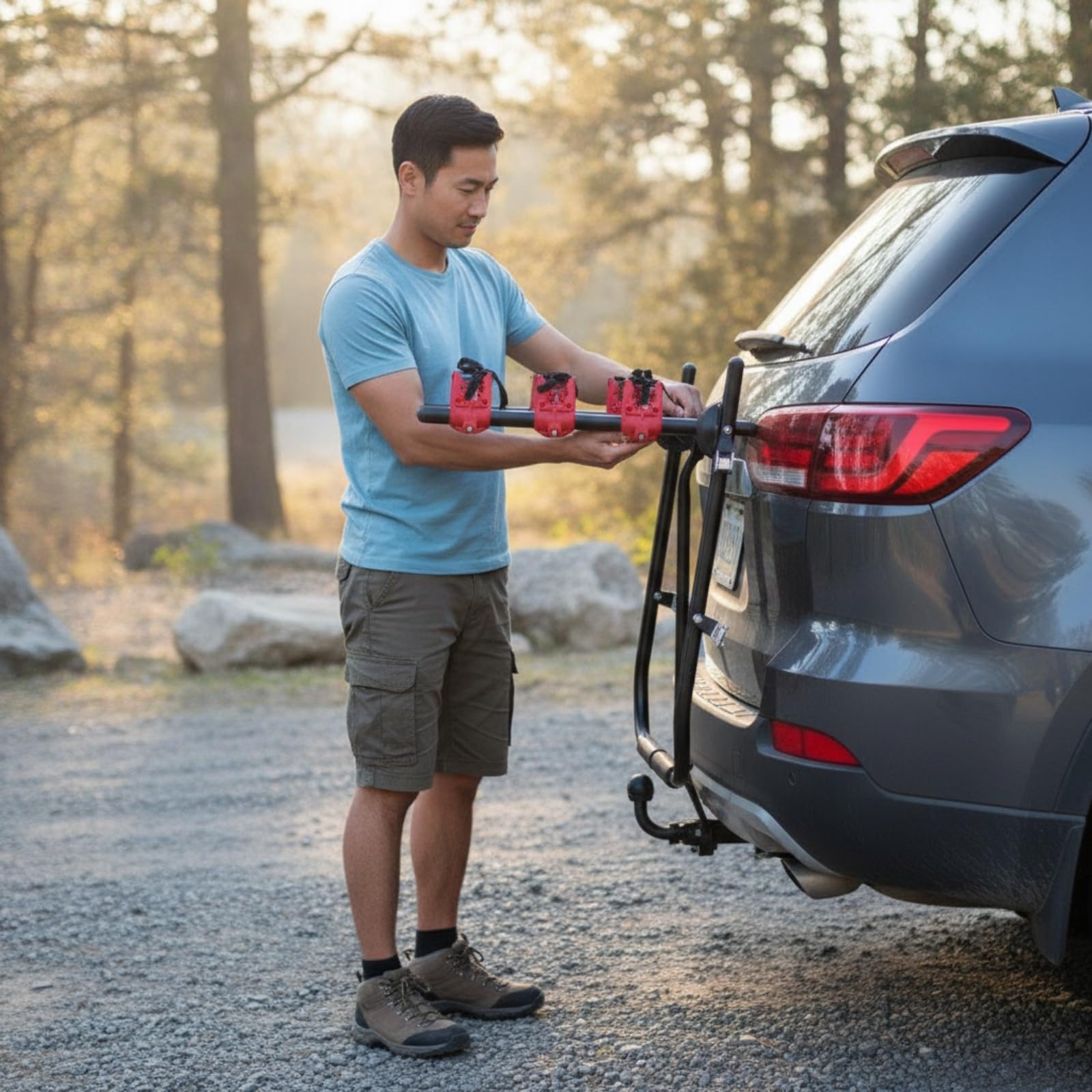 Portabicicletas Trasero para Coche Soporte Bicicletas Transportador Bicis Bastidor Maletero Marco de Metal y Plástico con sin Rayar Adecuado para Coches Pequeños Fines de Semana