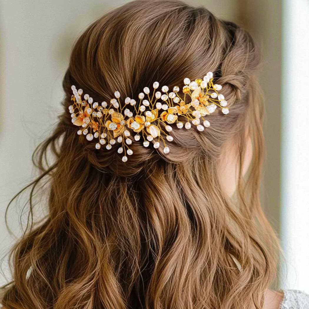 EASEDAILY Bride Wedding Hair Vine Flower Leaf Bridal Headpieces Pearl Hair Accessories for Women and Girls - Image 5