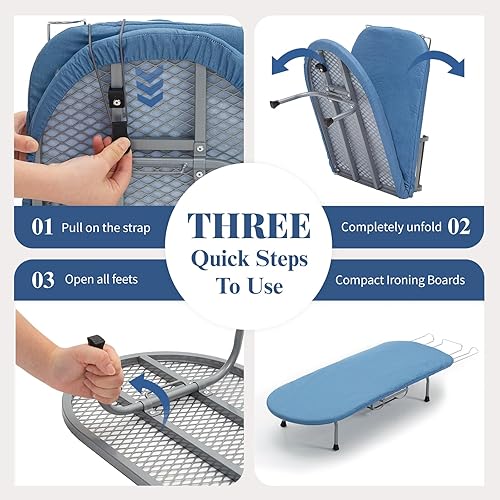 Miniatura 6 de Tabla de planchar plegable de metal con soporte para hierro, mesa de planchar pequeña con cubierta resistente al calor, mesa de planchar compacta de