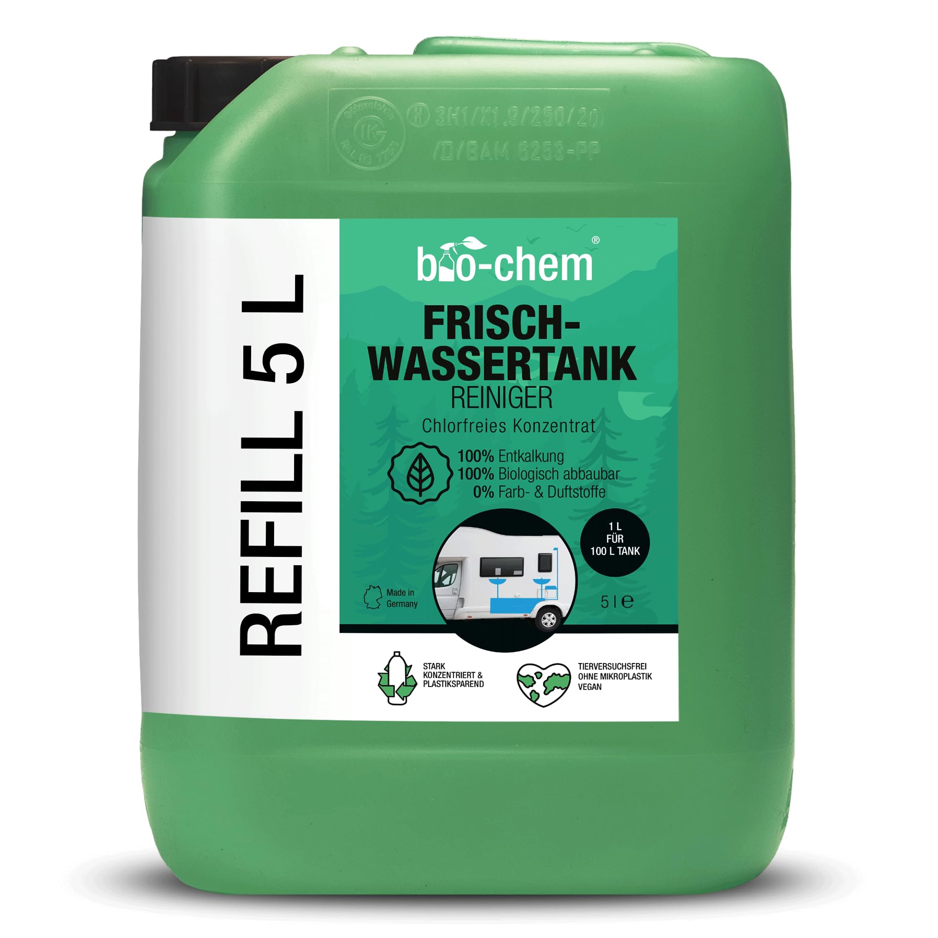 bio-chem - Nettoyant pour réservoir d'eau Douce 5L - Entretien des réservoirs de Caravane et Camping Car - Contient de l'acide citrique Naturel - Produits et Accessoires véhicules de Camping