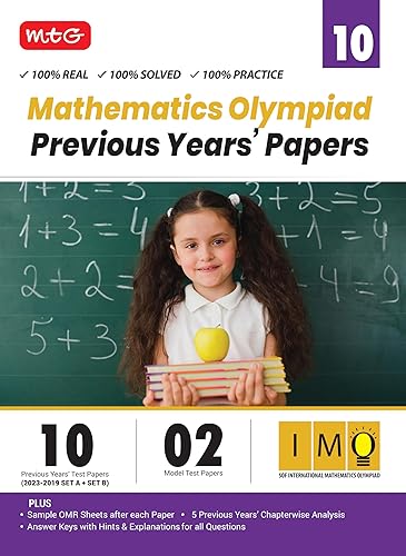 MTG IMO Class-10 Olympiad 10 Previous Years Papers (2023-2019 Set A &amp; B) Mathematics with Mock Test Papers - Sample OMR Sheet with Chapterwise Analysis | SOF Olympiad Books For 2024-25 Exam