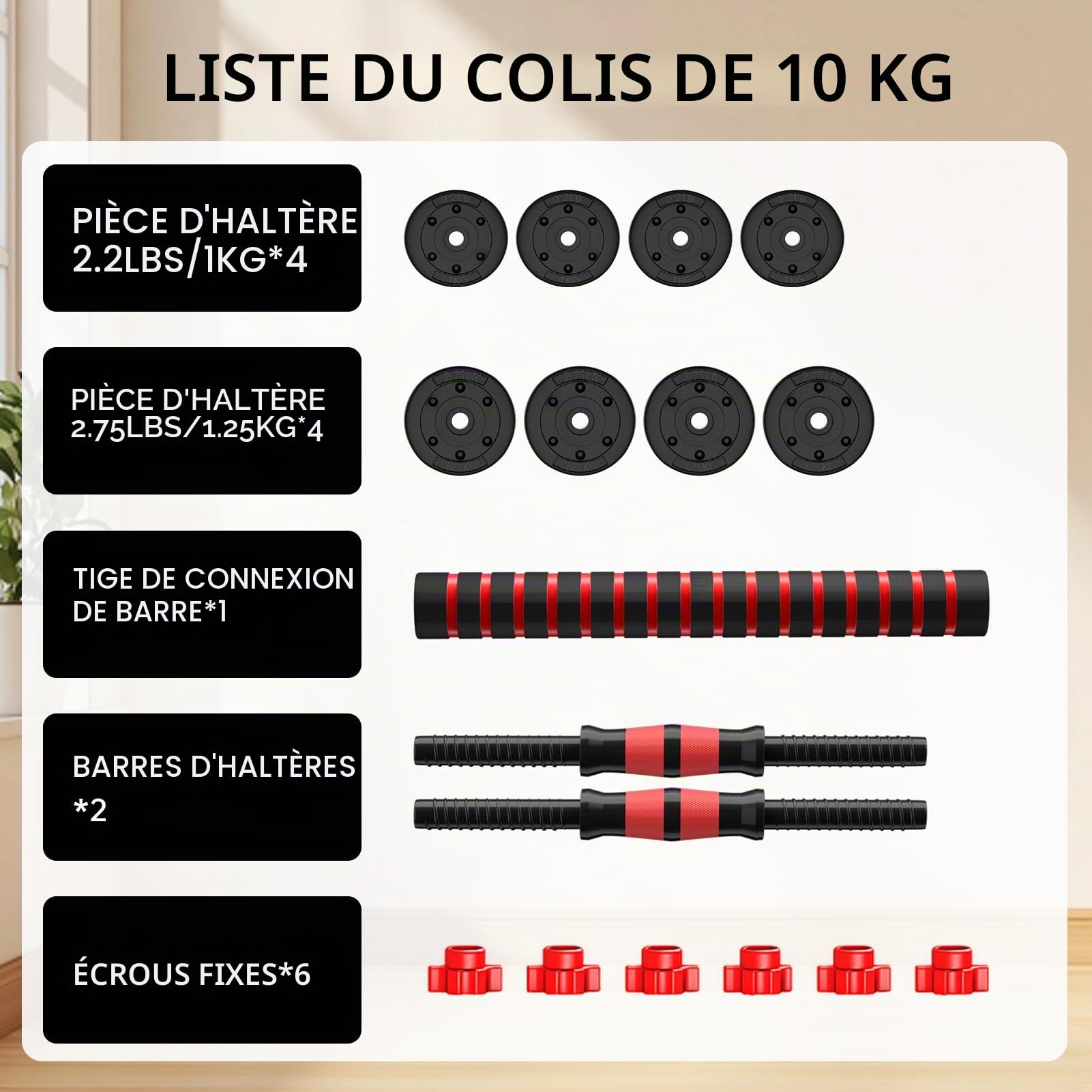 Haltere Musculation Reglable, Ensemble D'haltères Pour Hommes 2 En 1, Disque Musculation Dumbbells Barres Pour La Salle De Sport, Serrure De Sécurité+Avec Bielle,Noir