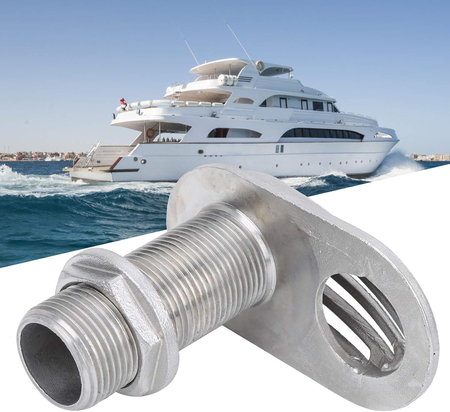 Marine Boat Intake Strainer, 316 Stainless Steel Thread Thru Inlet Filter, Pump Fitting Water Outlet Hose Pipe Pickup Intake Scoop for Yacht Kayak, Marine Boat