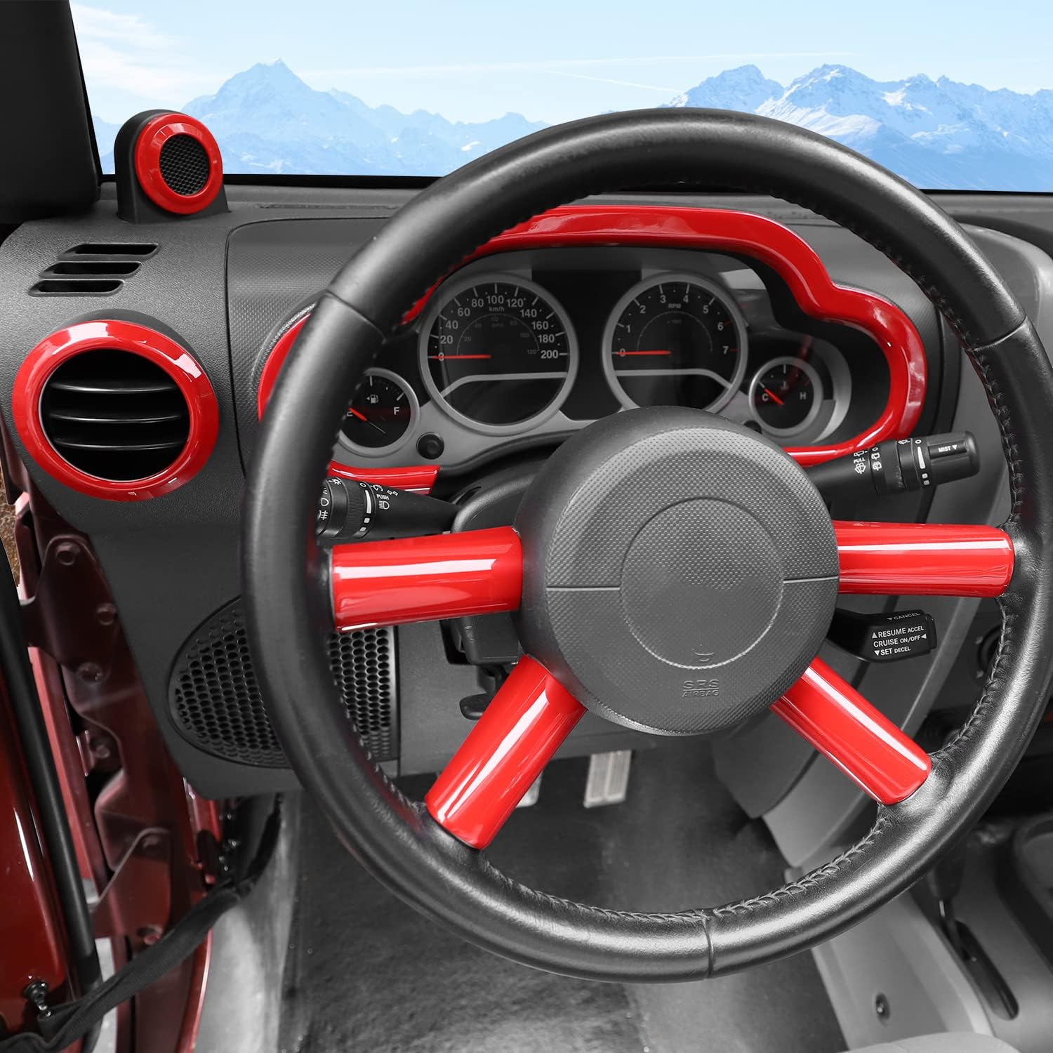 14PCS Full Set Interior Trim Kit for 2007-2010 Jeep Wrangler JK JKU, Air Outlets A Pillar Speaker Glove Box Handle Dashboard Cover Trim(Red)