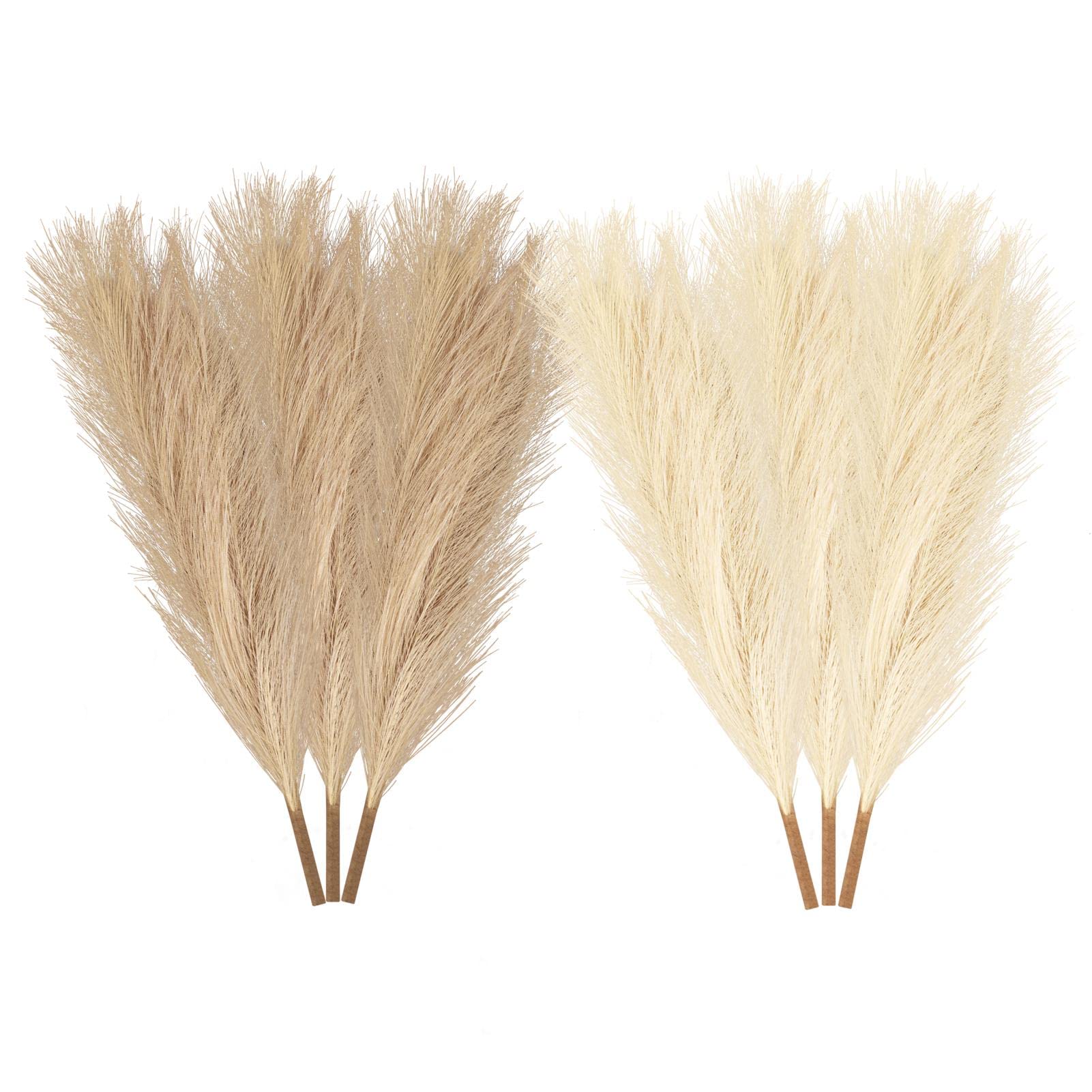 Tongdejing6pcs Faux Pampas Grass, 18''/45cm Artificial Pampas Grass Decor, Fluffy Non-Shedding Artificial Fake Flower for Vase Filler, 7 Stems Dried Pampas Grass for Wedding, Room decor(Beige+Khaki)