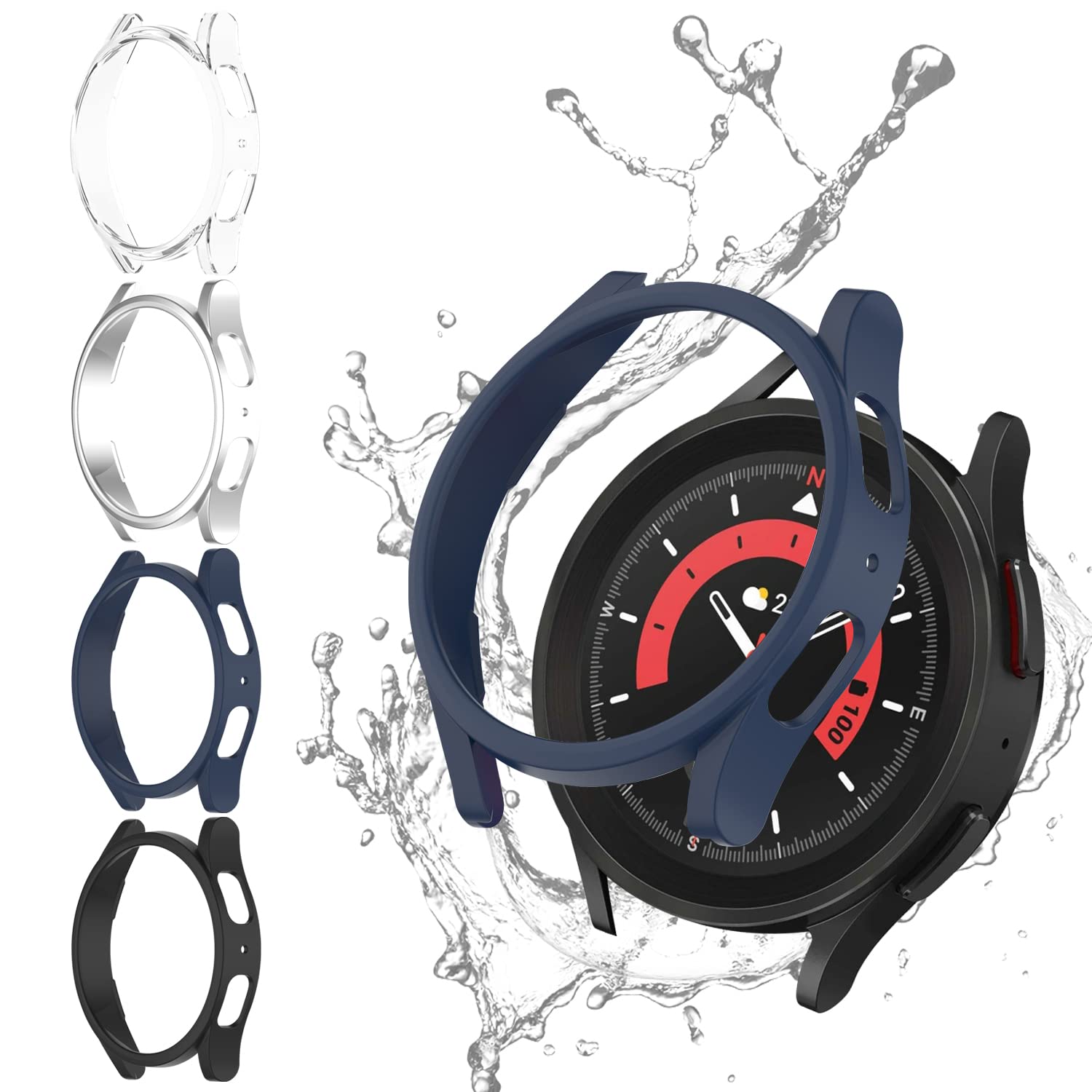 Seltureone 4 Piece Case for Samsung Galaxy Watch 5 Pro 45 mm Hard PC Scratch Resistant Full Protection Smartwatch Accessories for Samsung Galaxy Watch 5 Pro – Transparent Black Silver Blue