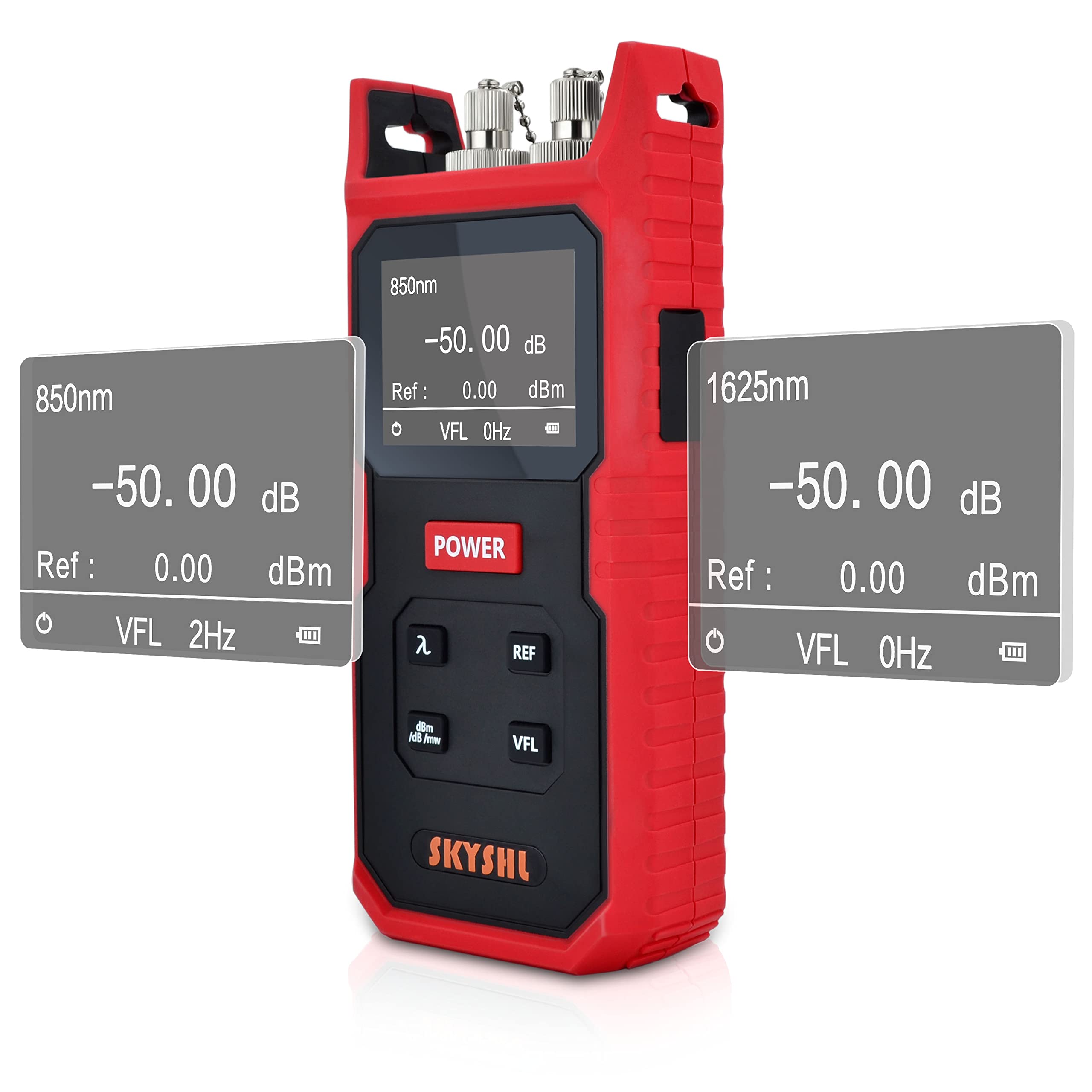 800nm~1700nm Misuratore di Fibra Ottica Potenza(VFL Integrato) -50~+26dBm Optical Fiber Power Meter con Connettore Universale da 2,5mm,SC,FC,LC UPC Adattatore(SS101PVC)