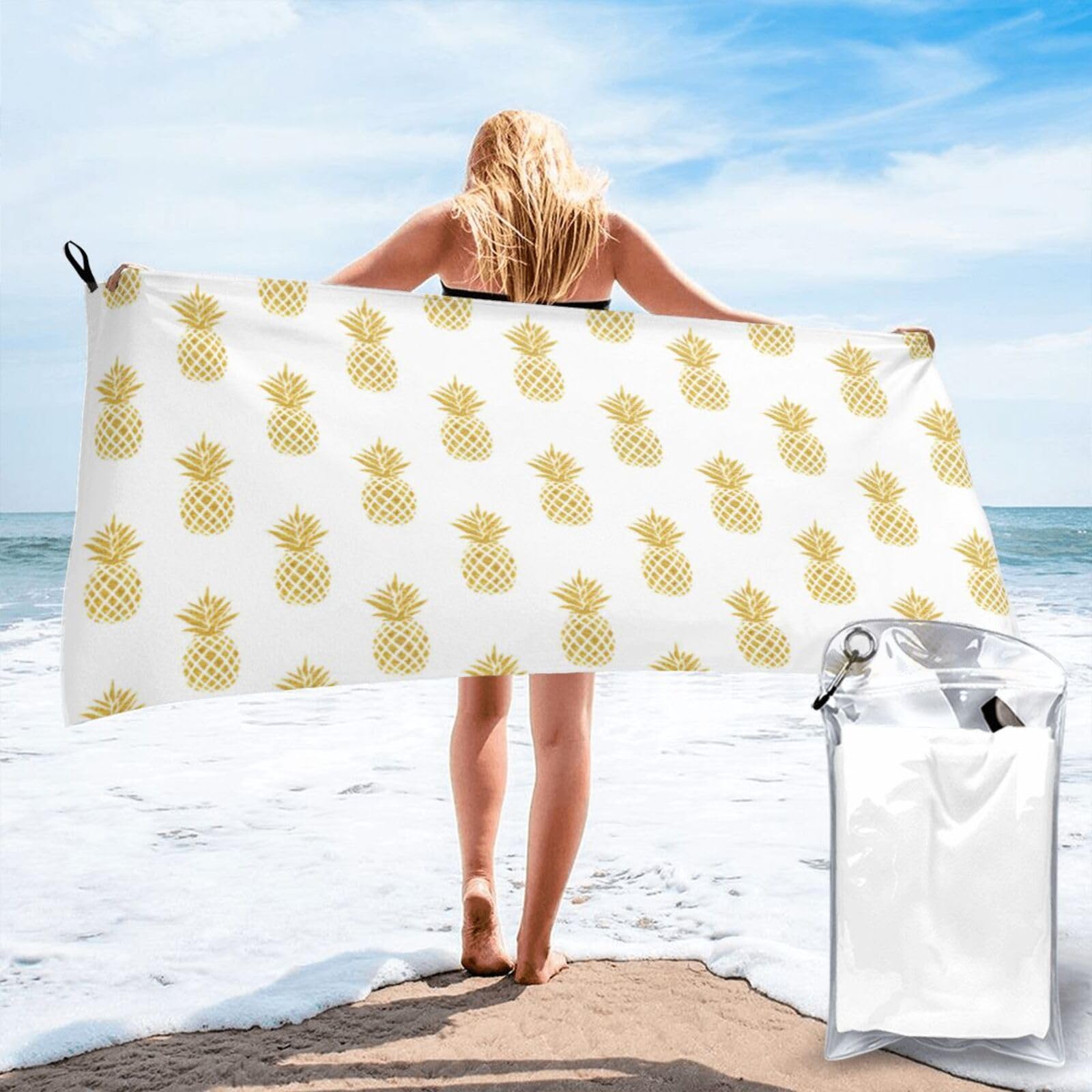 KAPPTYY Gold Pineapple Background Print Quick Dry Towel Bath Shower Beach Wrap For Gym Vacation Adults