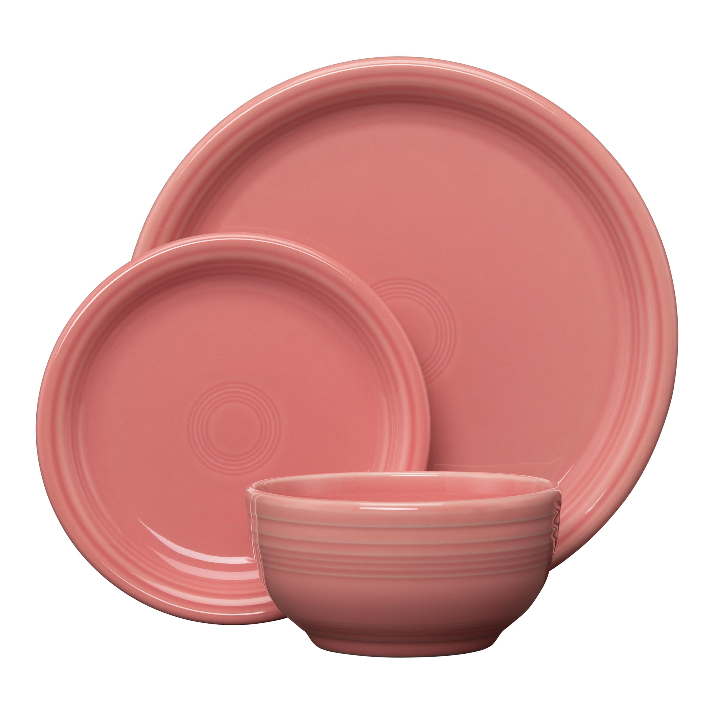 Bistro Coupe 3-Piece Dinnerware Set – Durable Ceramic, Lead-Safe, Dishwasher/Microwave/Oven Safe – Made in USA Dinnerware - Peony
