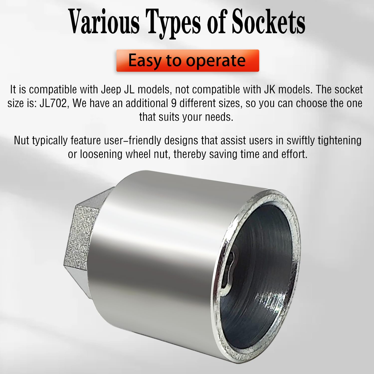 JL 702 for 27mm Nuts, Jeep Wheel Lock Nut Removal Tool, Anti-Theft Lug Nut Socket Adapter