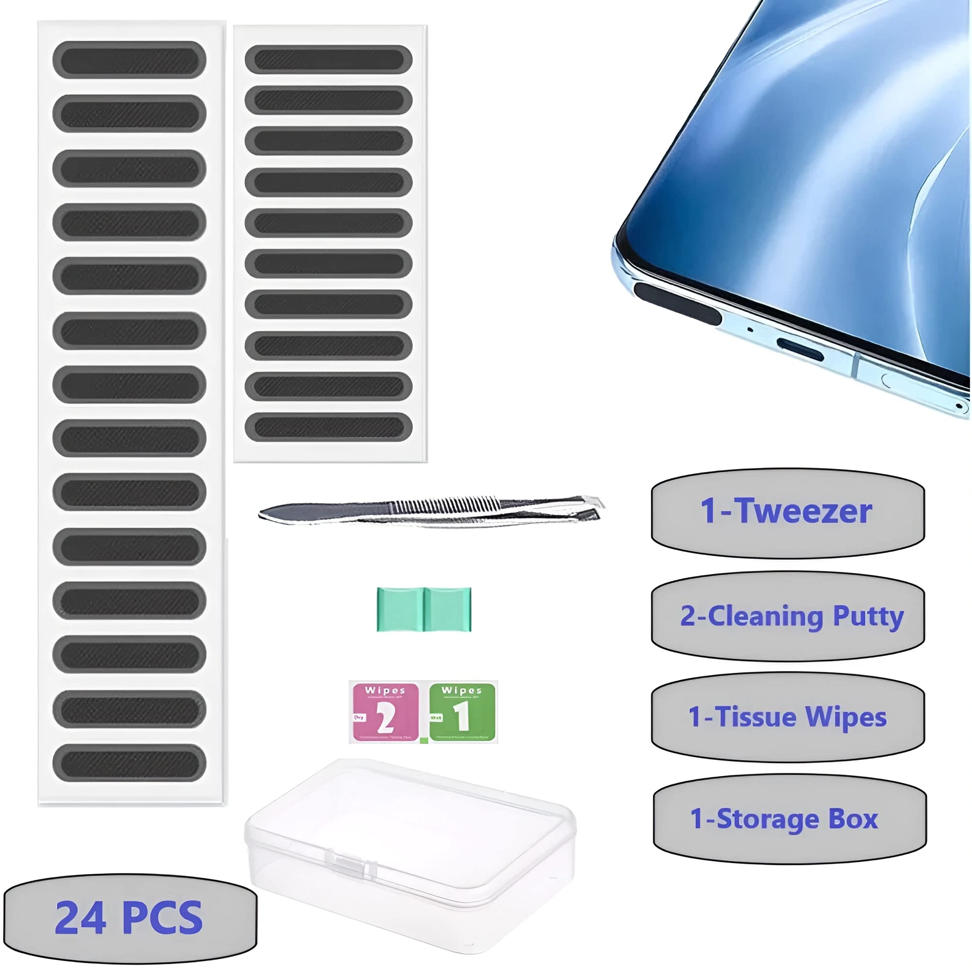 Metal Mesh Anti Dust Proof Adhesive Net Sticker with Tweezers, Long and Short Speaker Dustproof Cover with Cleaning Kit Protects