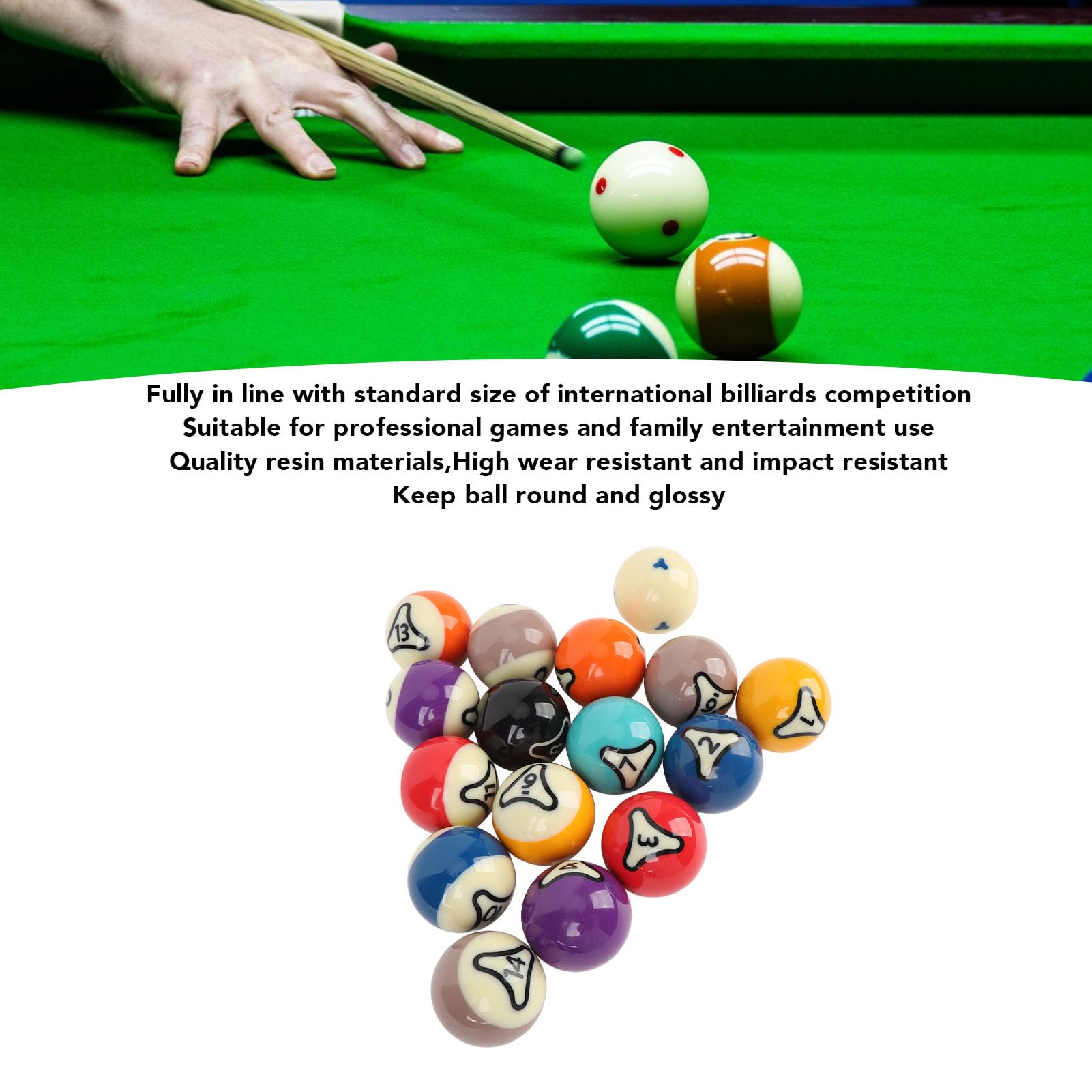 Fockety Zestaw Bilardowy Basenowy, 16pcs 2.25 Cali w Stylu Amerykańskim Zestaw Billiard Ball z ściereczką, 57,2 Mm Amerykańskich Standardowych Piłek Bilardowych do ćwiczeń Turniejowych,
