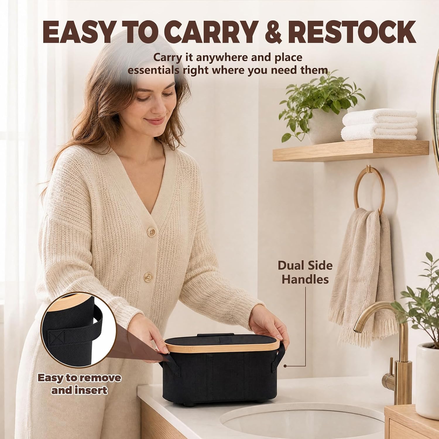 Extra Large Tampon Holder for Bathroom Oxford Fabric Pad Organizer, Black