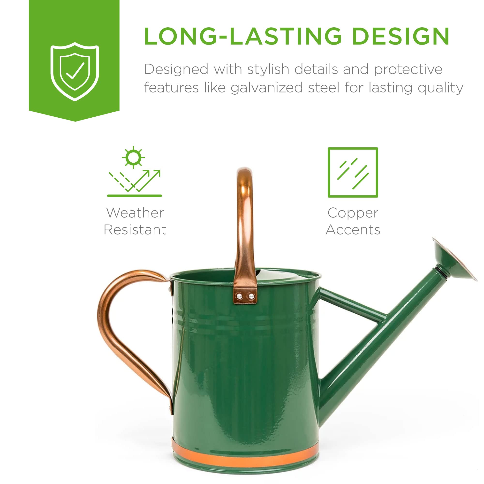 Best Choice Products Annaffiatoio da giardinaggio leggero da 1 gallone in acciaio zincato con O-Ring, manico superiore e accenti in rame