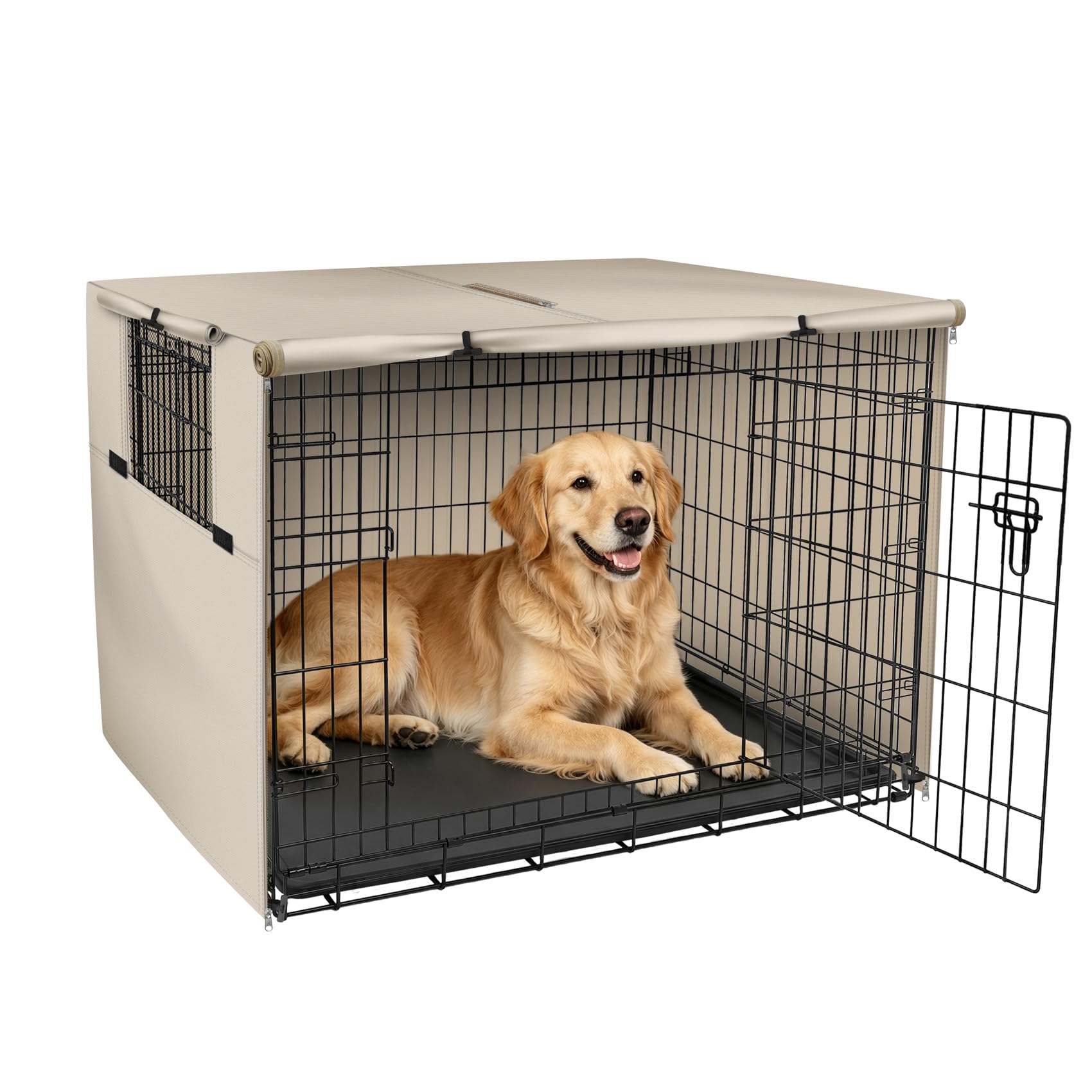 Explore Land 42 inches Dog Crate Cover Durable Polyester Pet Kennel Cover Universal Fit for Wire Dog Crate (Light Tan)
