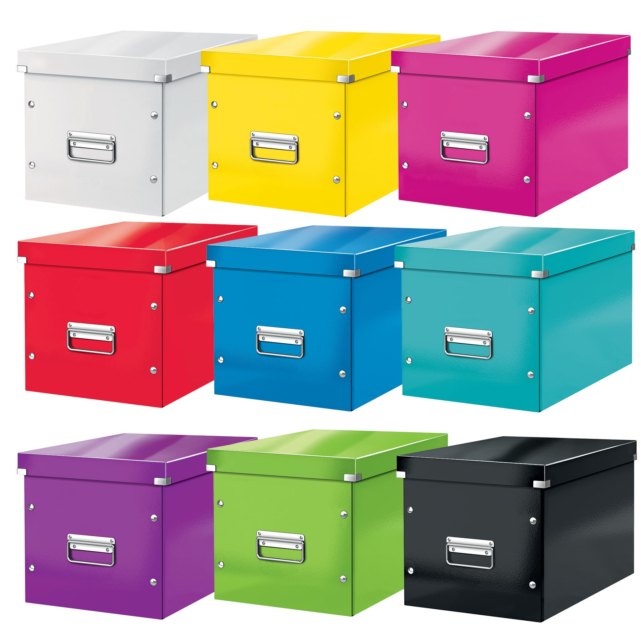 Leitz Click & Store Aufbewahrungsbox mit Deckel Groß, Würfelbox passend für Kallax Regale in Wohnzimmer oder Büro, Box aus 80 % recycelter Premium-Hartpappe, Stabile Metallgriffe, Rot, 61080026