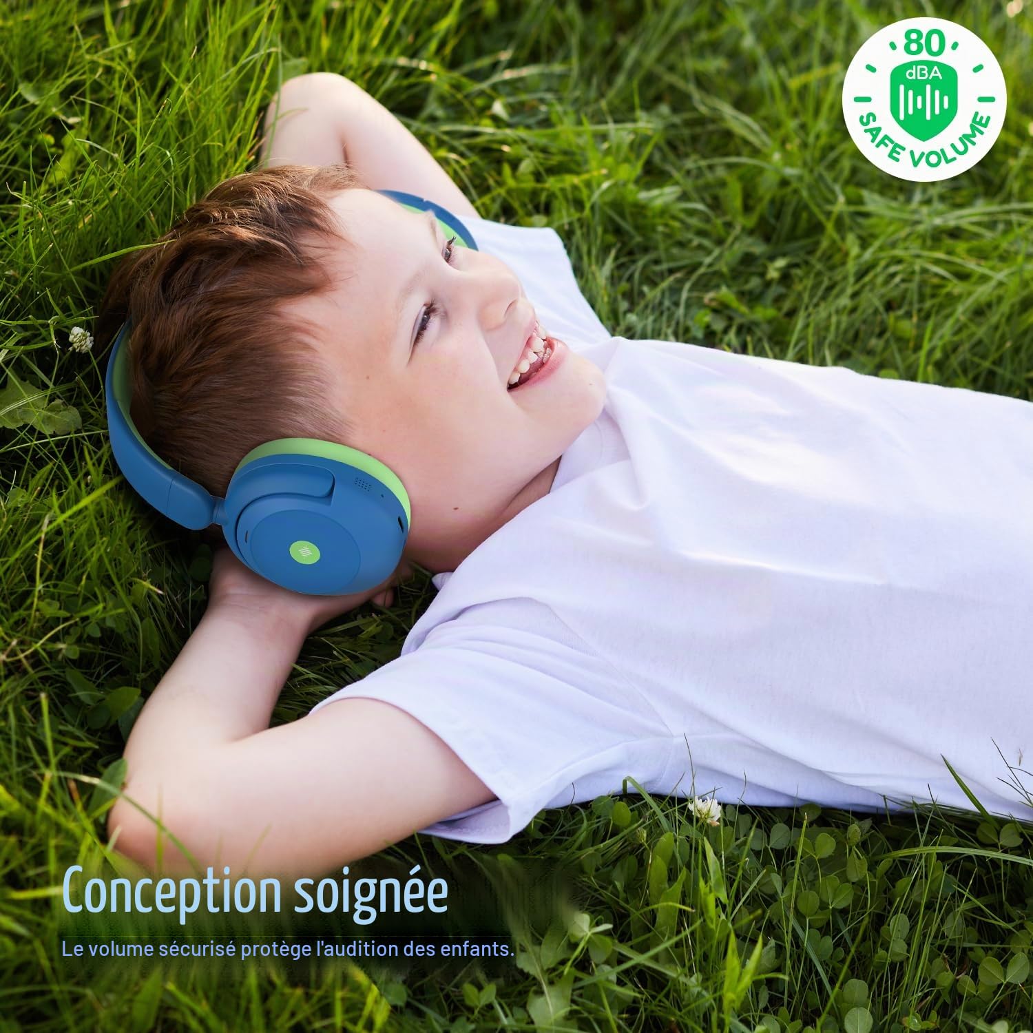 iClever BTH20 Casque Réduction De Bruit Active pour Enfants 60H d'Autonomie | SafeSound Tech3.1, Charge USB C, Câble AUX, Bluetooth 5.4, Primé et Résistant Écouteurs Enfants pour Tablette PC