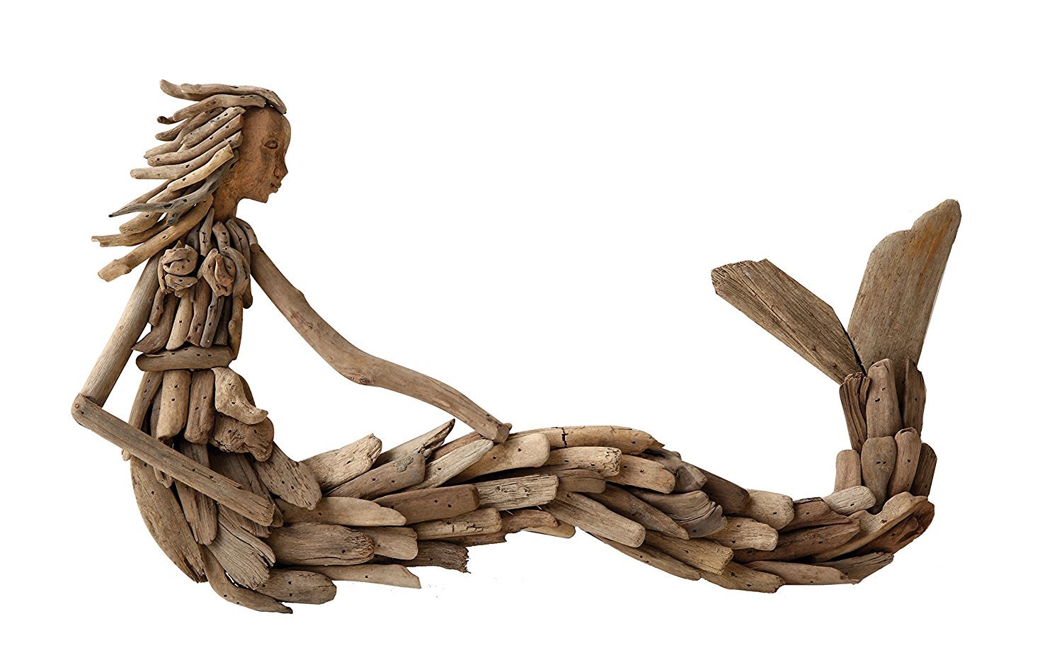 Creative Co-Op Driftwood Mermaid Wall Décor, Handcrafted Coastal Sculpture, 21" x 13"