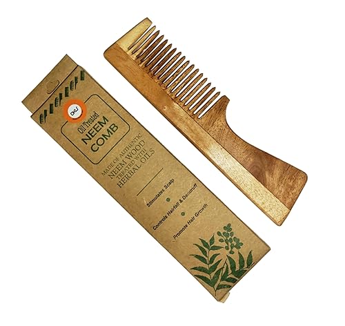 Peine de madera Neem 100% puro y natural que promueve el crecimiento del cabello, reduce la caída del cabello y controla la caspa de dientes anchos