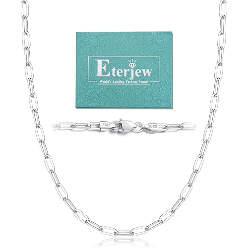 Italy Solid 18K Gold Over 925 Sterling Silver Paperclip Chain Necklace for Women, 3/4mm Women's Chain Necklace, World's Top Craftsmanship Necklace for Women 16 18 20 22 24 26 Inch