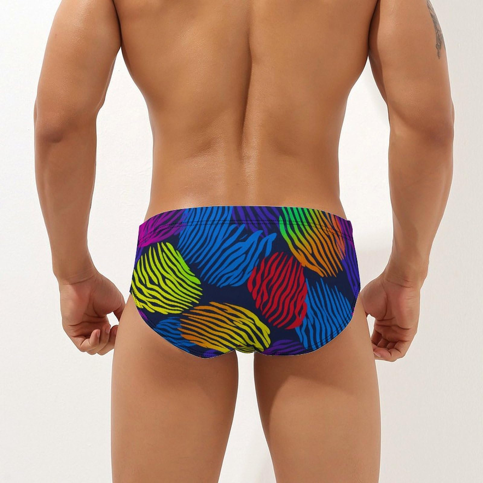 Gay Proud Fingerprint Rainbow LGBT Flag Mens Swim Briefs Quick Dry Swim Trunk Bikini Underwear Swimsuit L