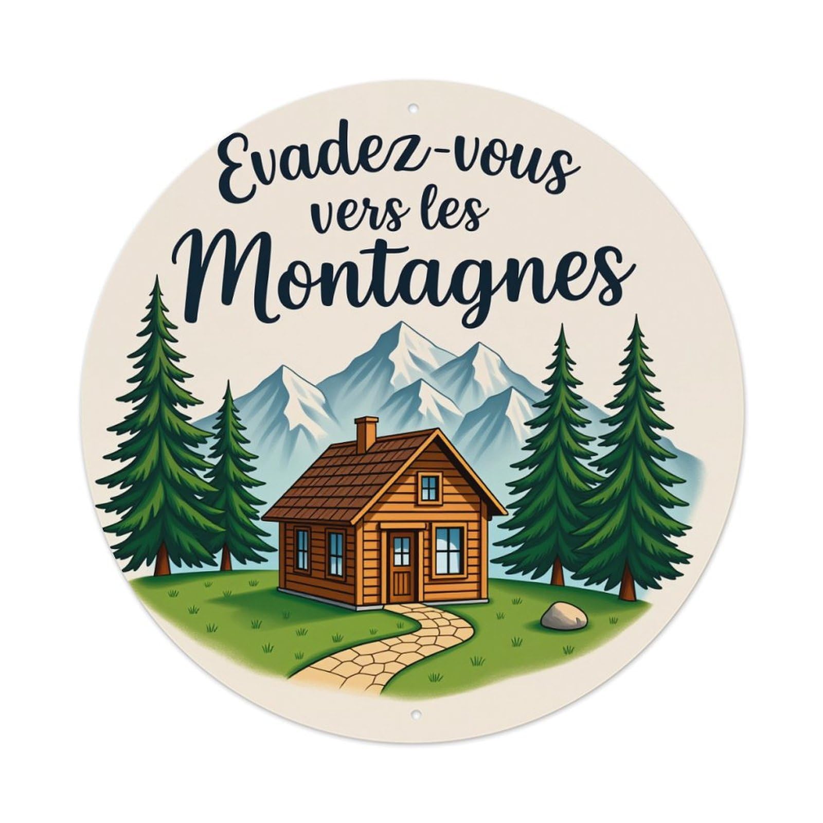 Mountain Cabin Pine Trees Path Metal Tin Sign Vintage Garden Bedroom Cafe Bar Man Cave Home Wall Decor Metal Poster 8x8 inches
