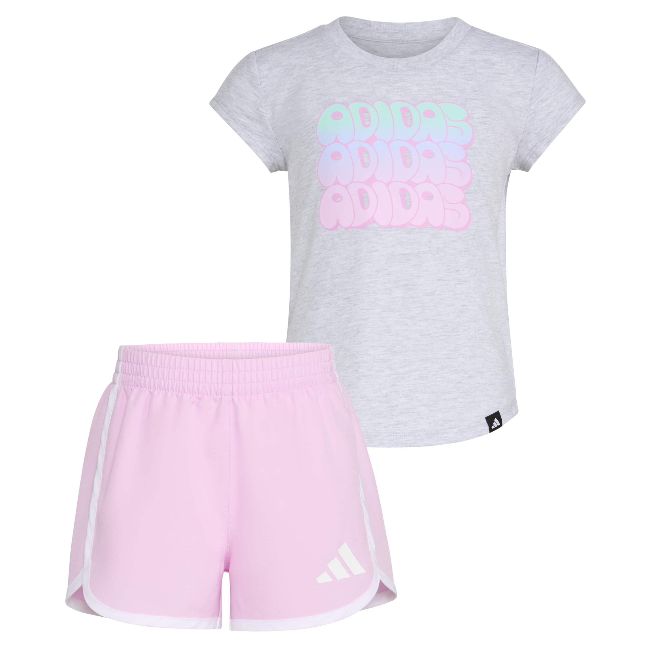 adidas Cap Sleeve Heather Tee Shirt And Woven Short Set Set da 2 pezzi composto da maglietta e pantaloncini Bambine e ragazze (Pacco da 2)