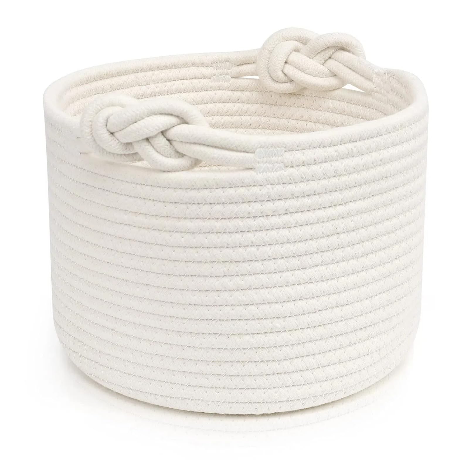 Cestas Organizadoras con Asa, Cajas de Almacenaje de Cuerda de Algodón, Cestas Almacenaje Baño Apilable Organizador de Juguetes para Baño, Armarios, Salones (Weiß, 24×18cm)